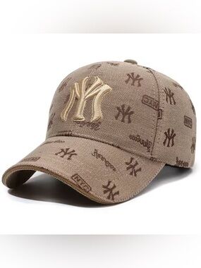 Macy's Brown Monogram Baseball Cap with Gold Embroidered Logo